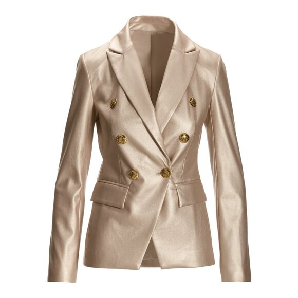 Boston Proper Jackets & Blazers - NWT Boston Proper Double Breasted Blazer Size 0 Gold Metallic Faux Leather